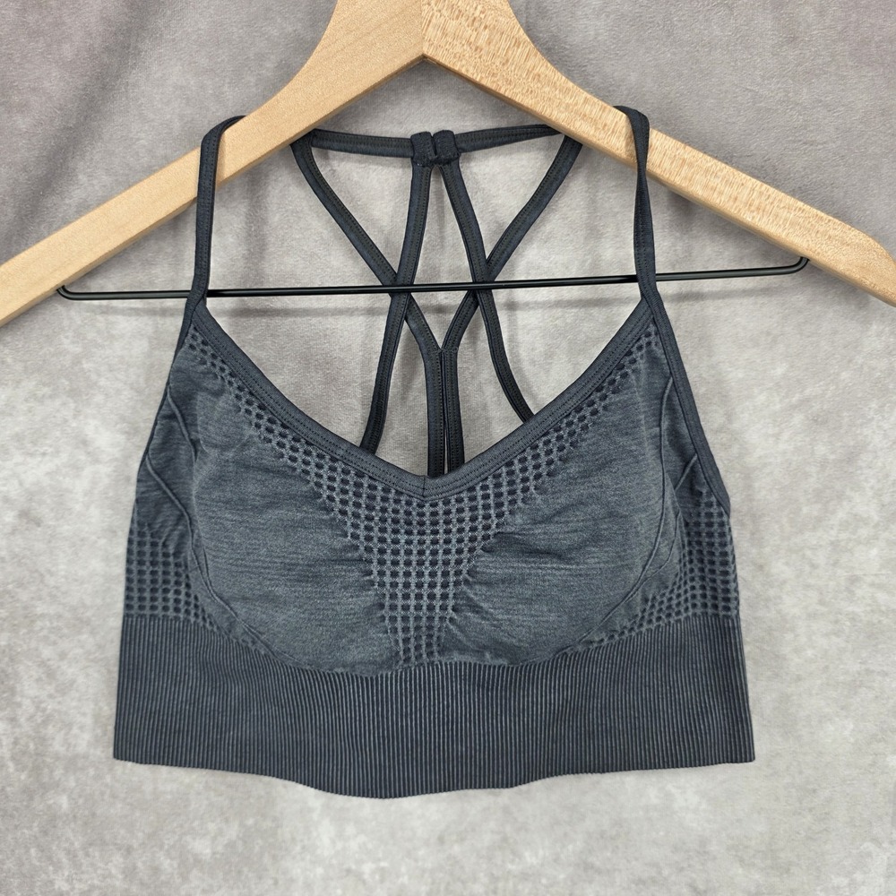 Betsy Johnson Performance Sports Bra Strappy Gray Black Size M
